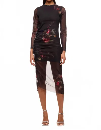 Allsaints Nora Floral Sparkle Mesh Dress In Mortem Black