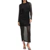 Allsaints Nora Ruched Sparkle Midi Dress In Black Shimmer