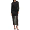 Allsaints Nora Ruched Sparkle Midi Dress In Black Shimmer