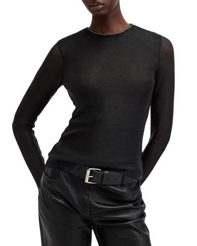 Allsaints Nora Sparkle Long Sleeve Top In Black Shimmer