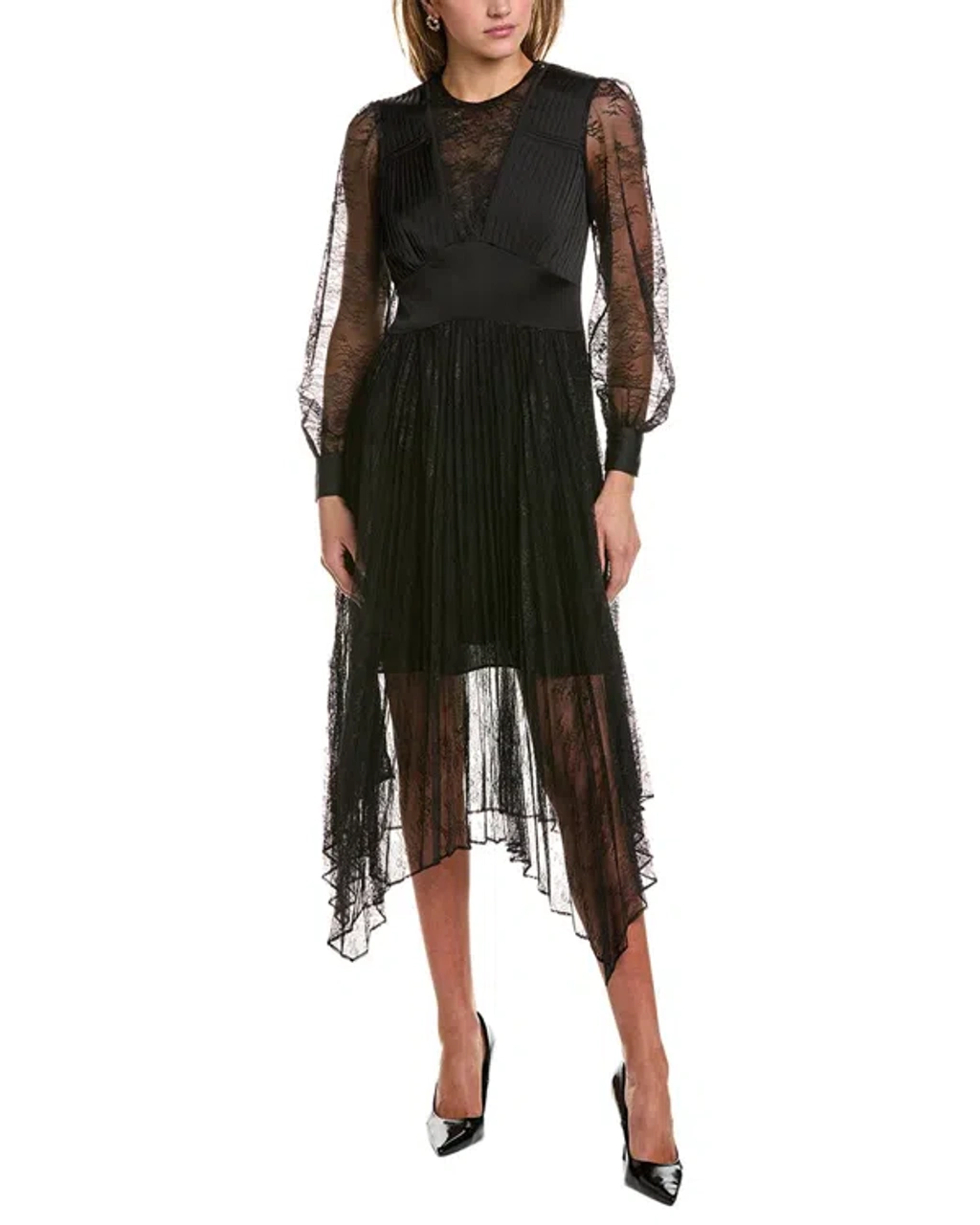 Allsaints Norah Lace Midi Dress In Black | ModeSens