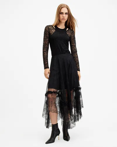 Allsaints Nori Double Layered Lace Bodysuit In Black