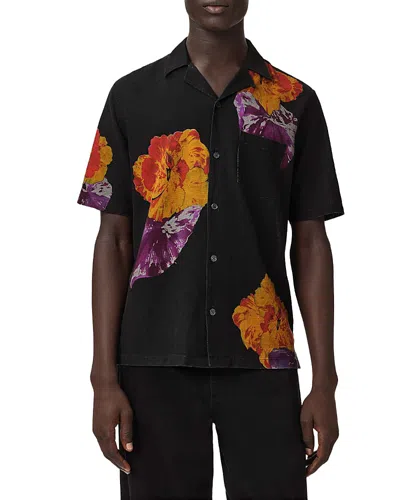 Allsaints Nouvelle Short Sleeve Linen Blend Floral Shirt In Black