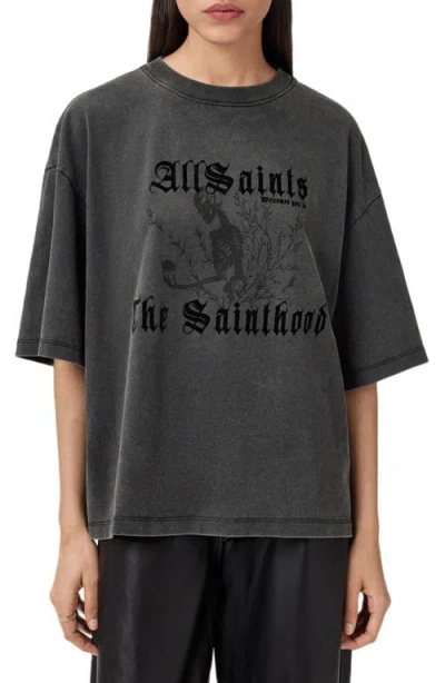 Allsaints Novus Amelie Cotton Graphic T-shirt In Gray