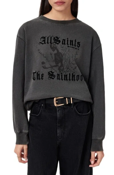 Allsaints Novus Pippa Cotton Graphic Sweatshirt In Black