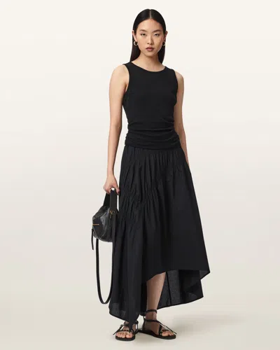 Allsaints Nuria Gathered Maxi Skirt In Black