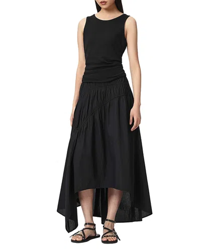 Allsaints Nuria Ruched High-low Midi Skirt In Black