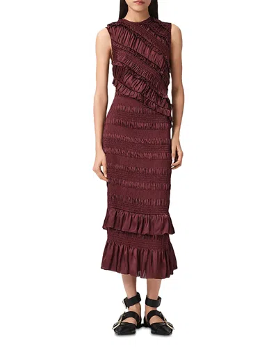 ALLSAINTS NYLA SHIRRED MIDI DRESS