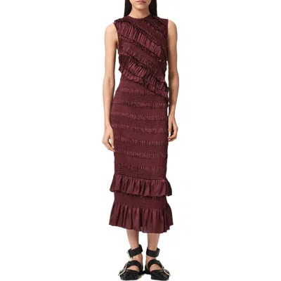 Allsaints Nyla Sleeveless Ruffle Dress In Brown