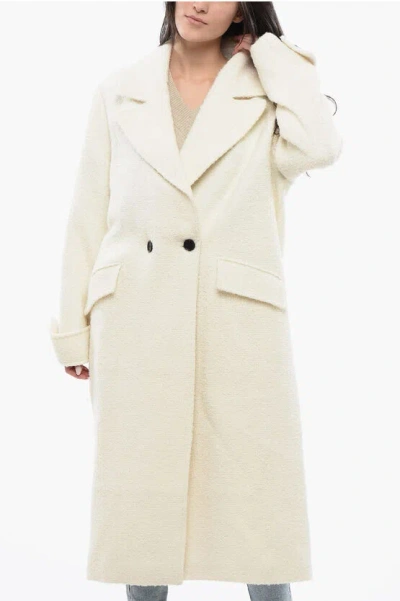 Allsaints Nylon And Wool Blend Mabel Double Breast Coat With Flap Pock In White