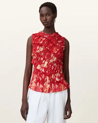 Allsaints Nysa Floral Print Ruffled Tank Top