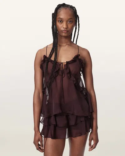 Allsaints Nyx Tiered Silk Top In Transparent