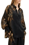 Shop Allsaints Oana Printed Satin Button-up Shirt In Charm Black