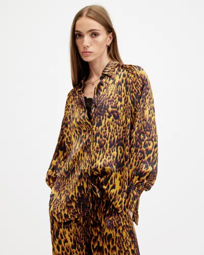 Allsaints Oana Printed Shirt In Teresa Deep Yellow