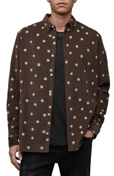 Allsaints Ocular Polka Dot Corduroy Button-up Shirt In Brown