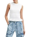 Allsaints Ode Cotton Smocked Tank In Chalk White