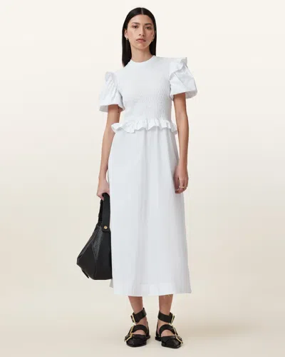 Allsaints Ode Puff Sleeve Midi Dress In Optic White