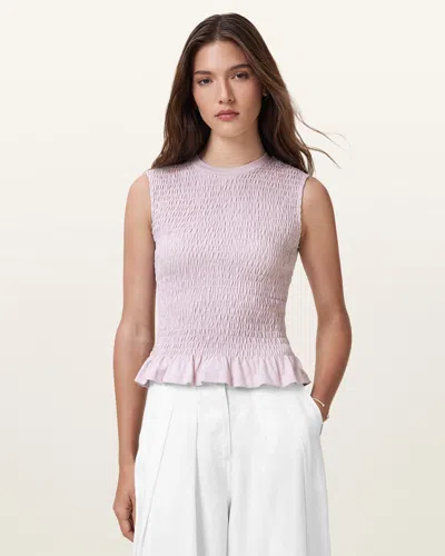 Allsaints Ode Smocked Sleeveless Tank Top In Lilac Ash Pink