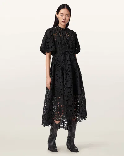Allsaints Odette Broiderie Anglais Maxi Dress In Black