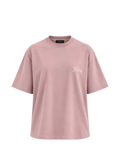 Allsaints Odyssey Etta Logo-print Drop-shoulder T-shirt In Pink