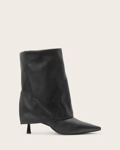 Allsaints Odyssey Knee High Folding Leather Boots In Black