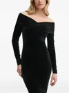 Allsaints Womens Delta Off-shoulder Long-sleeve Stretch-velvet Midi Dress Black In Black