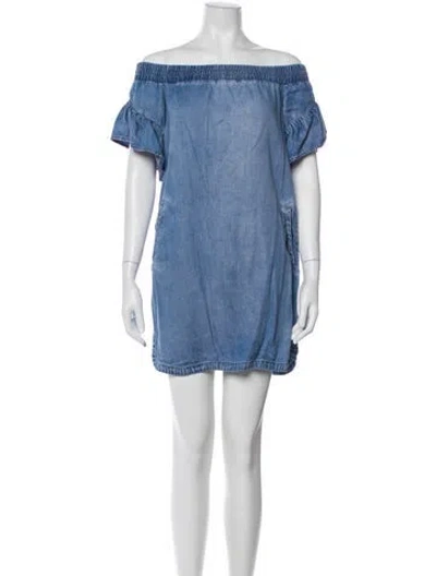 Pre-owned Allsaints Off-the-shoulder Mini Dress In Blue