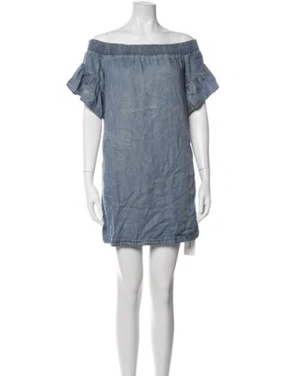 Pre-owned Allsaints Off-the-shoulder Mini Dress In Blue