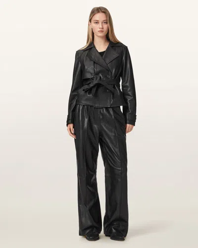 Allsaints Okena Cropped Leather Jacket In Black