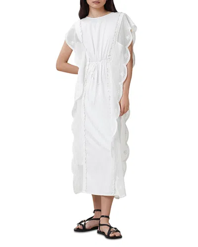 Allsaints Ola Flutter Sleeve Scallop Dress In White