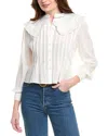 Allsaints Womens Chalk White Heather Lace-trim Long-sleeve Cotton Blouse In White