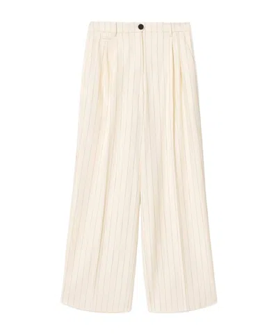 Allsaints Womens Cream White Olga Wide-leg Striped Stretch-woven Trousers In Neutral