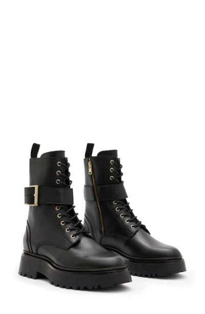 Allsaints Onyx Combat Boot In Black/ Warm Brass