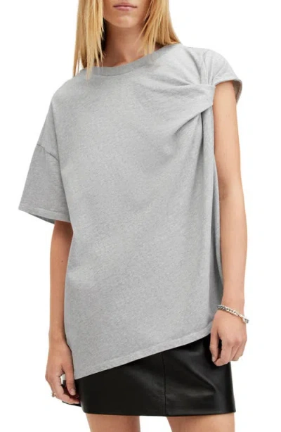 Allsaints Onyx Twist Sleeve T-shirt In Grey Marl