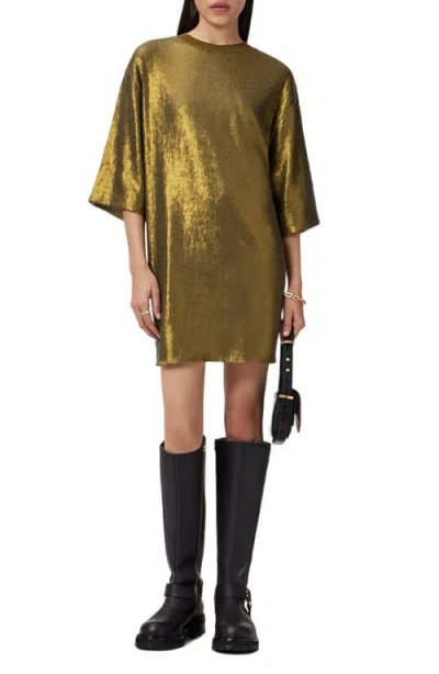 Allsaints Opal Sequin T-shirt Minidress In Green