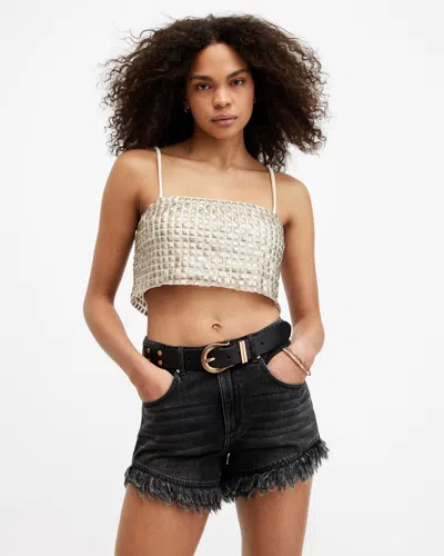 Allsaints Opeline Embellished Cropped Top In White/gold