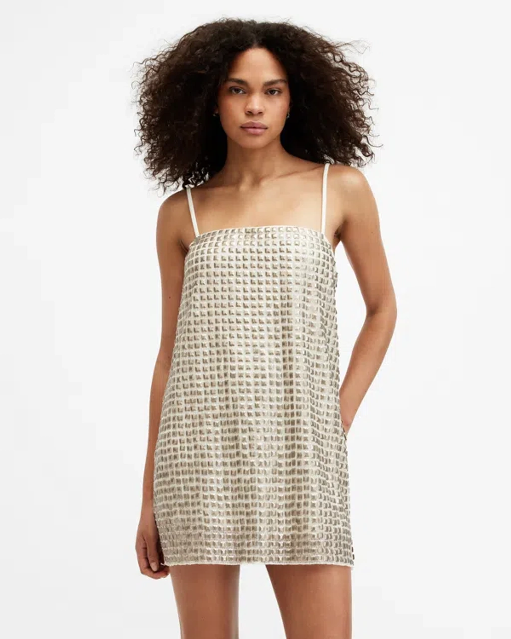 Allsaints Opeline Embellished Mini Dress In White/gold | ModeSens