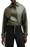 Allsaints Ophelia Cropped Bonded Leather Jacket In Khaki Green