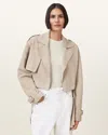 Allsaints Goat Suede Ophelia Cropped Suede Jacket In Silver Birch Grey