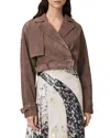 Allsaints Womens Mole Brown Ophelia Dropped-shoulder Belted-waist Suede Jacket Xs In Brown