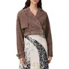 Allsaints Womens Mole Brown Ophelia Dropped-shoulder Belted-waist Suede Jacket Xs