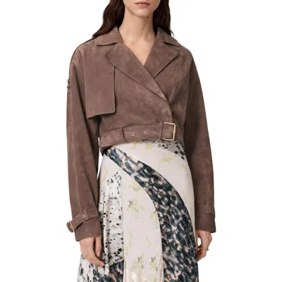 Allsaints Womens Mole Brown Ophelia Dropped-shoulder Belted-waist Suede Jacket Xs