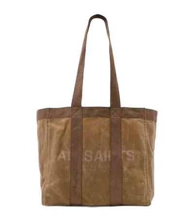 Allsaints Mens Weathered Brow Layo Washed Cotton-canvas Tote Bag In Brown