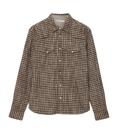 Allsaints Court Cotton Check Pocket Shirt In Brown