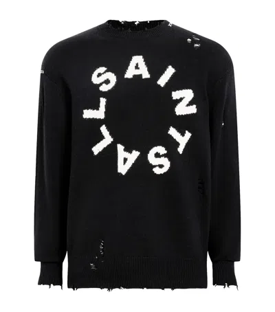 Allsaints Tiago Circular Logo Brushed Crew Jumper In Black