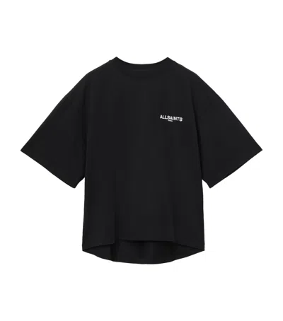 Allsaints Guardian Amelie Short Sleeve Graphic Logo T-shirt With Back Print In Black
