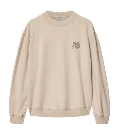 Allsaints Mens Sandstone Brow Icon Logo-print Cotton Sweatshirt Xs In Neutral