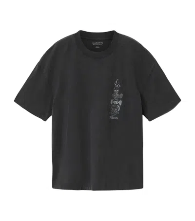 Allsaints Mens Washed Black Ignis Graphic-print Cotton T-shirt
