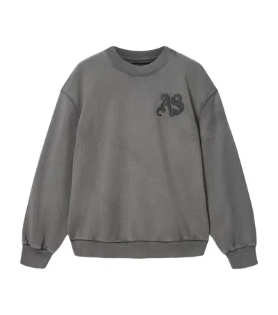 Allsaints Mens Washed Black Insignia Logo-embroidered Cotton Sweatshirt Xxl In Gray