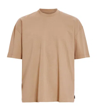 Allsaints Mens Moorland Brown Jase Logo-tab Relaxed-fit Organic-cotton T-shirt